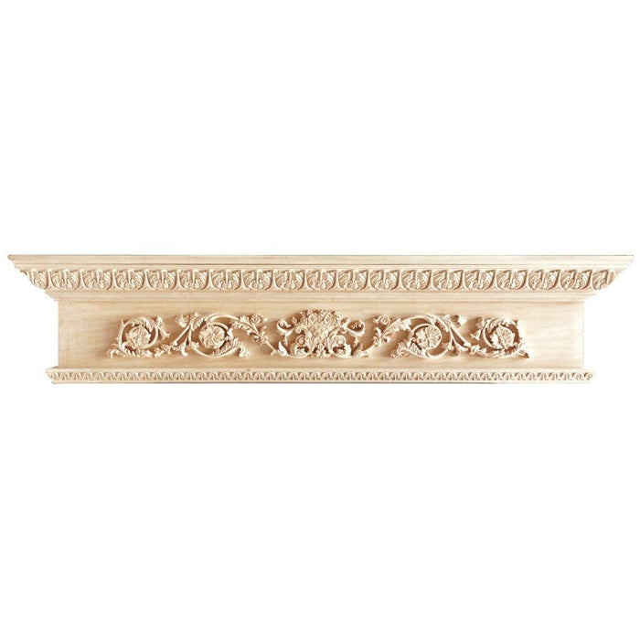Rinceau Scroll with Flower Basket, 60"w x 12 1/2"h x 8"d Carved Mantels White River Hardwoods Lindenwood  