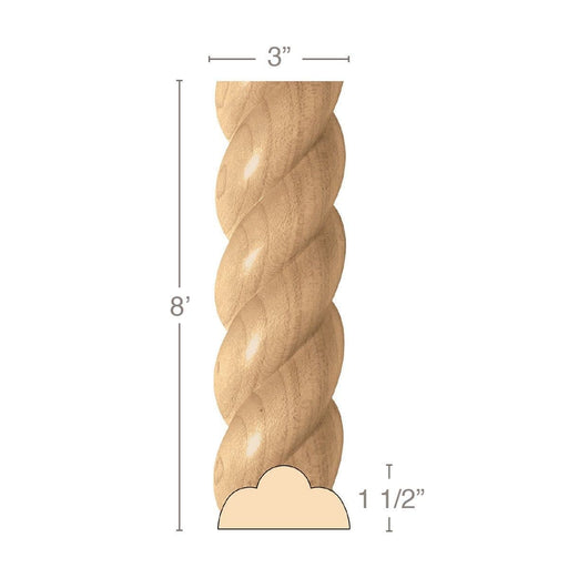 Medium Rope Moulding, 3"w x 1 1/2"d x 8' length, No Returns, Made-To-Order, 8' lengths, Resin is priced per 8' length Carved Mouldings White River Hardwoods Maple  