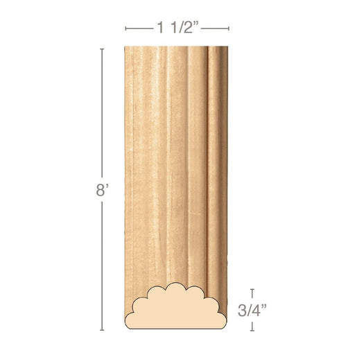 Medium Reeded Half Round Lineal, 1 1/2"w x 3/4"d x 8' length, Resin is priced per 8' length Carved Mouldings White River Hardwoods Maple  
