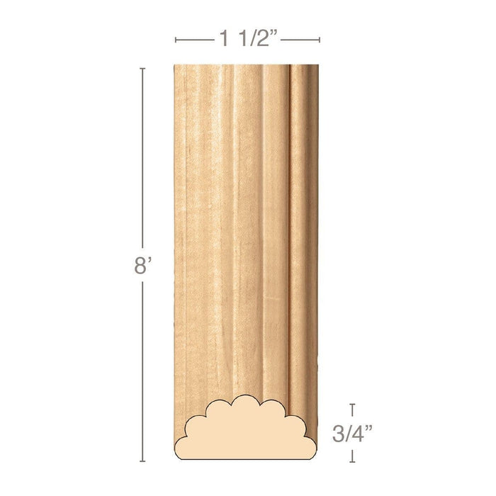 Medium Reeded Half Round Lineal, 1 1/2"w x 3/4"d x 8' length, Resin is priced per 8' length