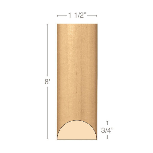 Medium Traditional Half Round Lineal, 1 1/2"w x 3/4"d x 8' length, Resin is priced per 8' length Carved Mouldings White River Hardwoods Maple  