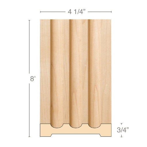 Large Fluted Pilaster, 4 1/4"w x 3/4"d x 8' length, Resin is priced per 8' length Carved Mouldings White River Hardwoods Maple  