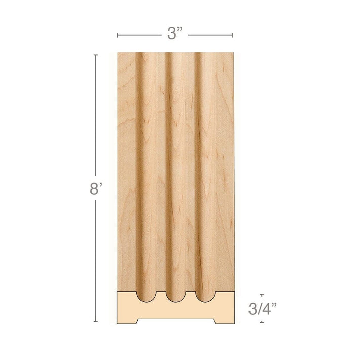 Medium Fluted Pilaster, 3"w x 3/4"d x 8' length, Resin is priced per 8' length