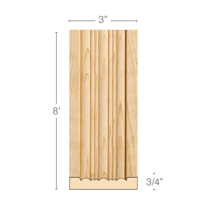 Reeded Pilaster Medium, 3"w x 3/4"d x 8' length, Resin is priced per 8' length Carved Mouldings White River Hardwoods   