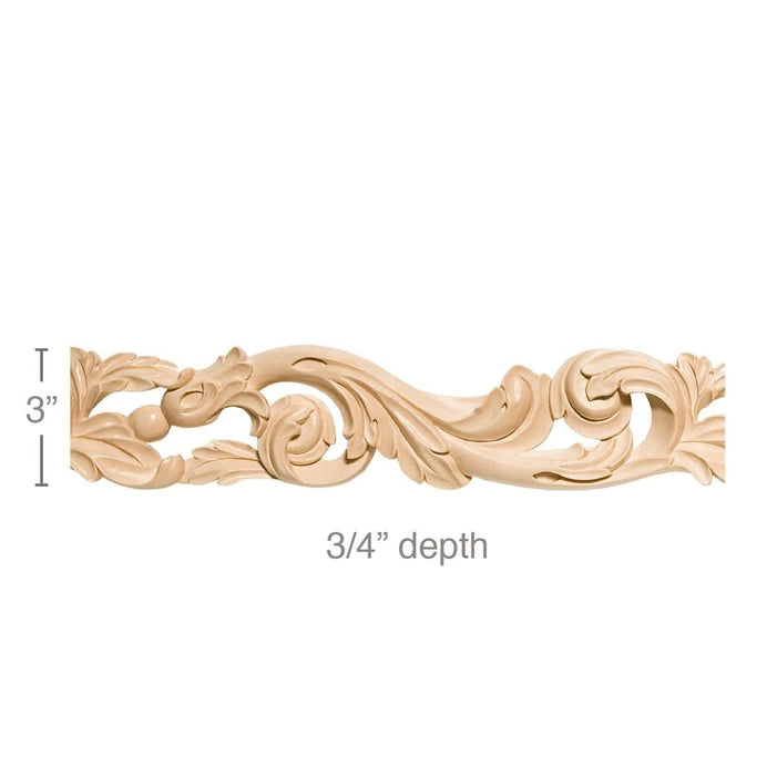 Pierced Acanthus Scrolls Frieze (repeat 13), 3"w x 3/4"d x 8' length, Resin is priced per 8' length Carved Mouldings White River Hardwoods Maple  