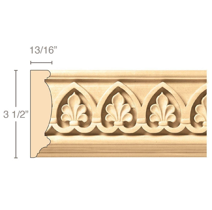 Palmette (Repeats 1 3/4), 3 1/2''w x 13/16''d x 8' length, Resin is priced per 8' length Carved Mouldings White River Hardwoods Maple  