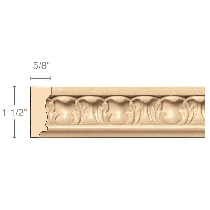 Acanthus Panel Mould (Repeats 1 5/8), 1 1/2''w x 5/8''d x 8' length, Resin is priced per 8' length Carved Mouldings White River Hardwoods Maple  