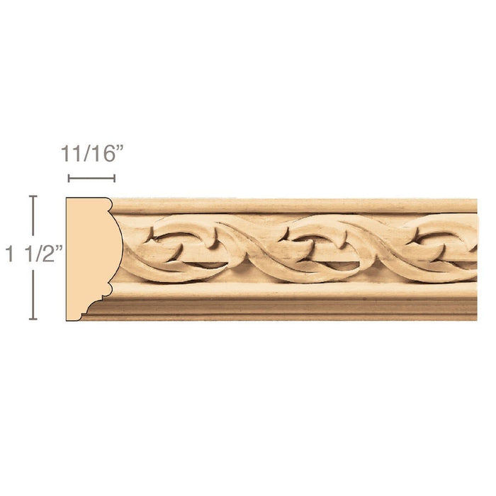 Running Leaf(Repeats 1 5/8), 1 1/2''w x 11/16''d x 8' length, Resin is priced per 8' length Carved Mouldings White River Hardwoods Maple  