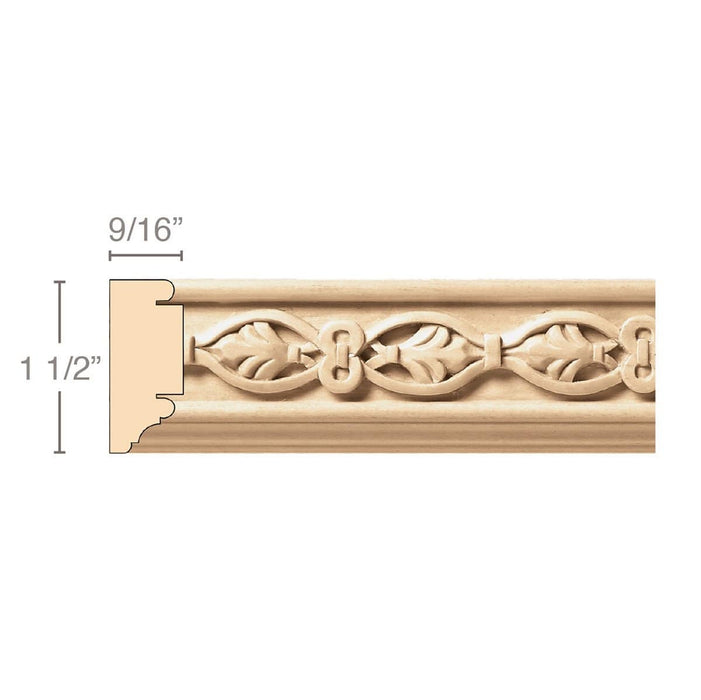 Running Palmette(Repeats 2 5/8), 1 1/2''w x 9/16''d x 8' length, Resin is priced per 8' length Carved Mouldings White River Hardwoods Maple  