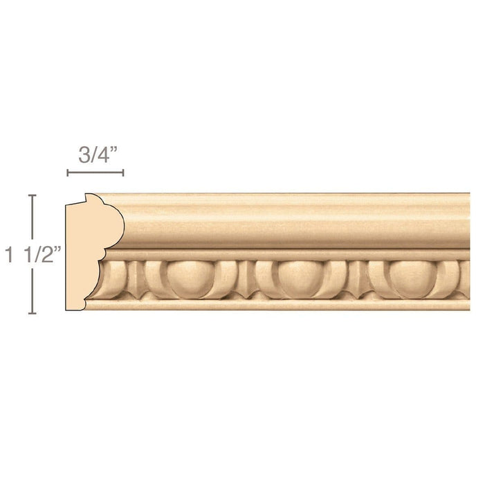 Egg & Dart Lipping Panel Mould(Lips 1/4 to 1/2), 1 1/2''w x 3/4''d x 8' length, Resin is priced per 8' length Carved Mouldings White River Hardwoods Maple  