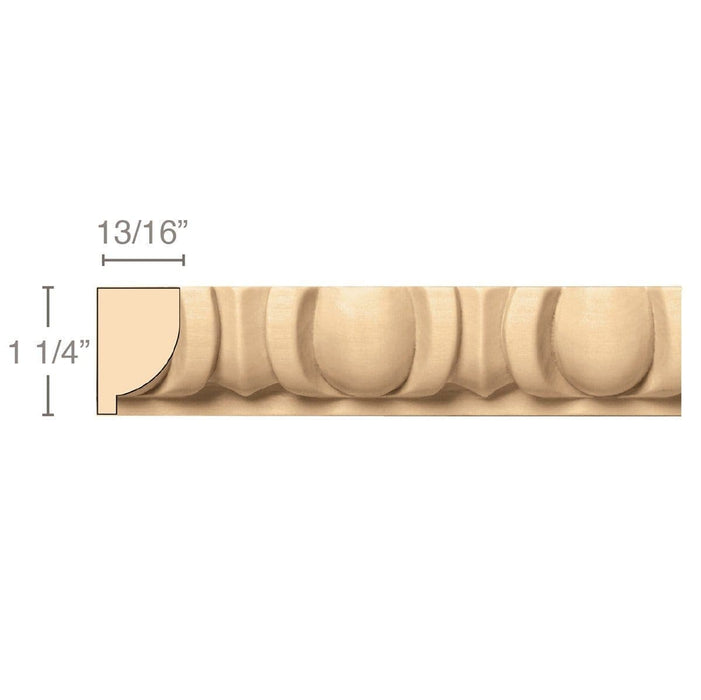 Egg & Dart (Repeats 2 3/8), 1 1/4''w x 13/16''d x 8' length, Resin is priced per 8' length Carved Mouldings White River Hardwoods Maple  