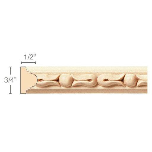Bellflower and Bead(Repeats 1 7/8), 3/4''w x 1/2''d x 8' length, Resin is priced per 8' length Carved Mouldings White River Hardwoods Maple  