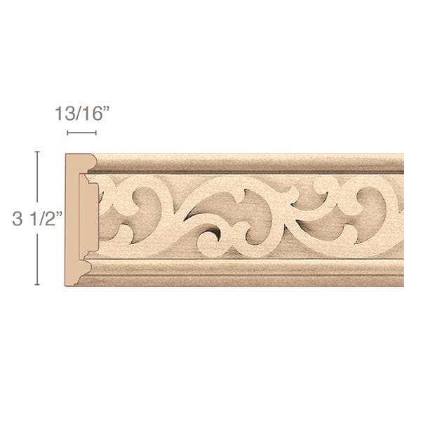 Panel Moulding With Baroque Insert, 3 1/2"w x 13/16"d x 8' length