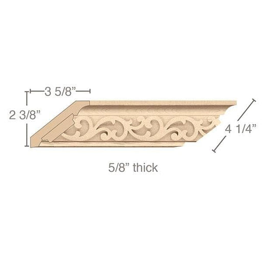 Crown Moulding with Baroque Insert, 4 1/4"w x 5/8"d x 8' length Carved Mouldings White River Hardwoods   