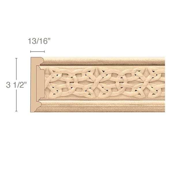 Moldura de panel con inserto gaélico, 3 1/2" de ancho x 13/16" de profundidad x 8' de largo