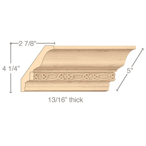 Light Rail Crown Moulding With Gaelic Insert, 5"w x 13/16"d x 8' length Carved Mouldings White River Hardwoods   