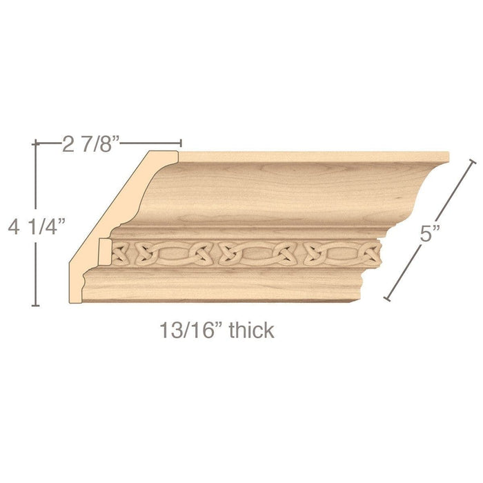 Light Rail Crown Moulding With Gaelic Insert, 5"w x 13/16"d x 8' length
