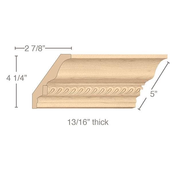 Light Rail Crown Moulding With Madeline Insert, 5"w x 13/16"d x 8' length