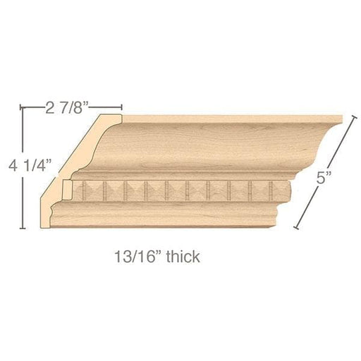 Light Rail Crown Moulding With Pinnacle Insert, 5"w x 13/16"d x 8' length Carved Mouldings White River Hardwoods   