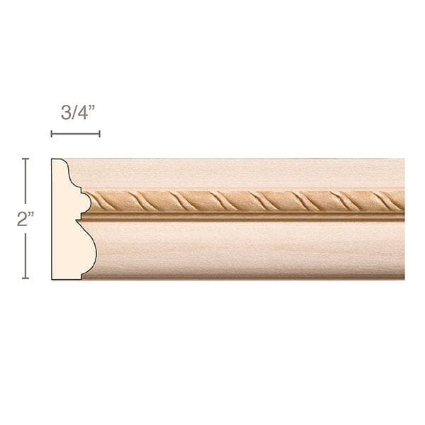Small Rope Moulding, 2 1/2w x 1 1/4d x 4' length, Sold in 4