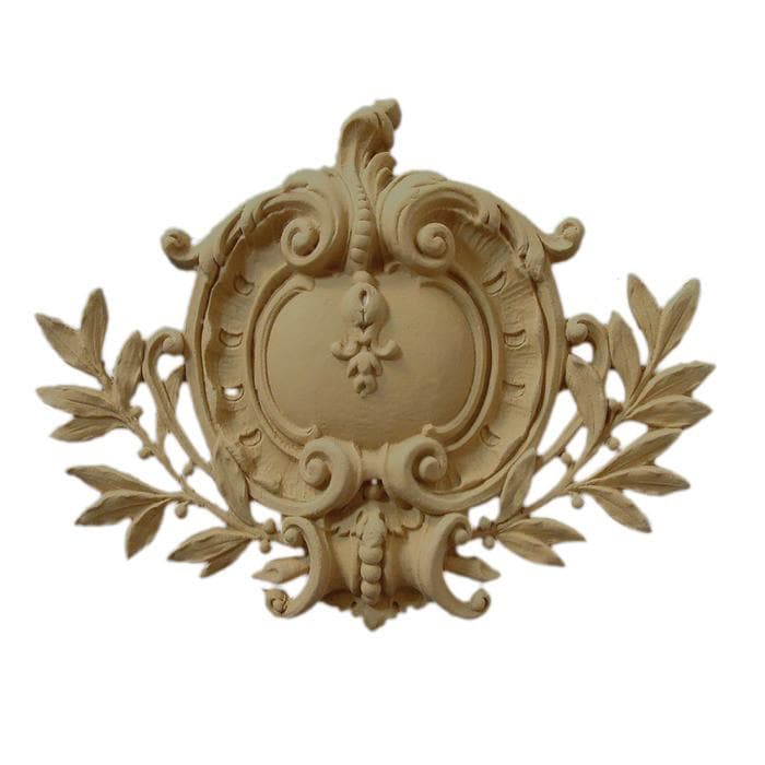 French Renaissance Shield Onlay, 13"w x 9 1/2"h x 1"d, Made To Order, Minimum Order Amount $300 Onlays - Composition Ornament White River Hardwoods   