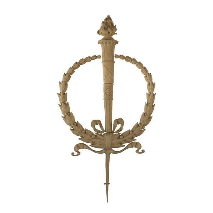 Louis XVI Wreath with Torch, 11 1/2"w x 21 1/4"h x 1"d, Made To Order, Minimum Order Amount $300