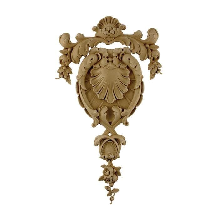 French Renaissance Shell and Flower Drop, 7 1/4"w x 8 3/4"h x 1/2"d, Made To Order, Minimum Order Amount $300 Onlays - Composition Ornament White River Hardwoods   
